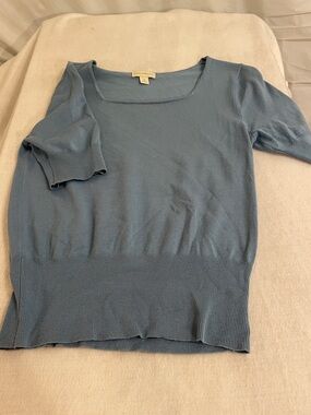 Appleseed's Dusty Blue Scoop Neck Short Sleeve Sweater